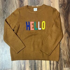 St. John's Bay Brown Sweater with Multicolor 'HELLO' Design